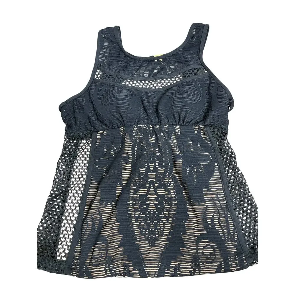 LUXE By Lisa Vogel Black Overlay Tankini Size 4 Beach Resort Summer Vacation